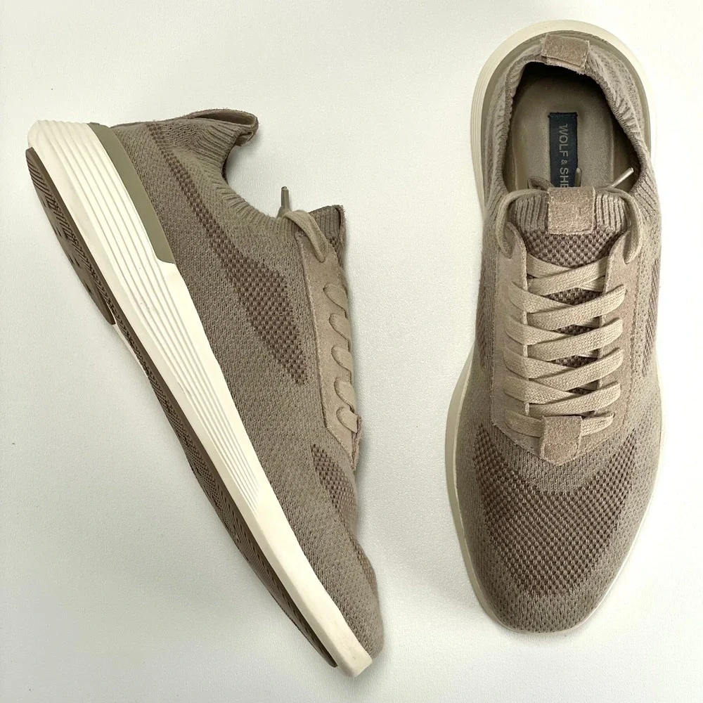 Wolf And Shepherd SupremeKnit Trainers Mens 7 Desert Tan Pull-On Derbys Preppy‎